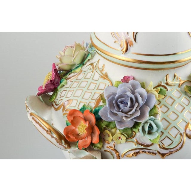 1920s Large Lidded Porcelain Vase on Stand, Dresden, Germany, 1920s For Sale - Image 5 of 10