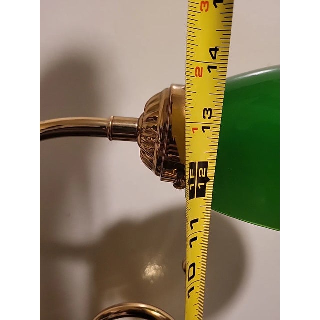 Vintage Bankers Brass Lamp Green Glass With Pull Chain For Sale - Image 9 of 11