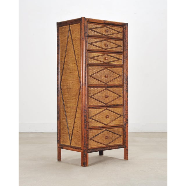 Late 20th Century Carrie Bradshaw's English Aesthetic Bamboo Rattan Chest Dresser For Sale - Image 5 of 18