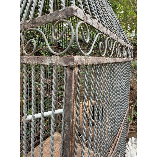 1970s Monumental 77-Inch Custom Artisan Hand-Welded Wrought Iron Pagoda Aviary (Birdcage) on Stand For Sale - Image 5 of 12