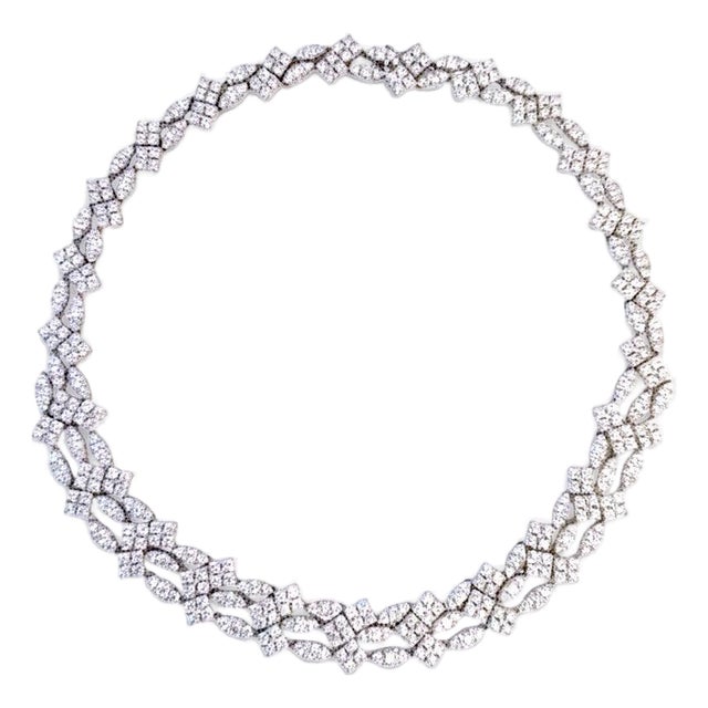 Sidney Garber's Vintage 35 Ct Diamond Bridal Necklace 18 Karat White Gold 60 Gm For Sale