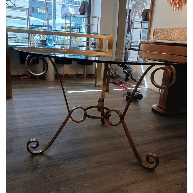 Black Vintage Brass and Glass Round Table, 1950s For Sale - Image 8 of 9