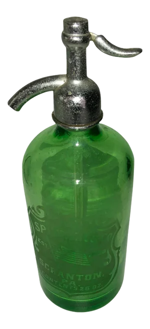 American Green Glass Etched Seltzer Bottle