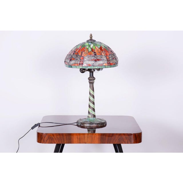 Vintage French Art Deco Table Lamp in Enameled Bronze with Glass Shade, 1970s For Sale - Image 12 of 13