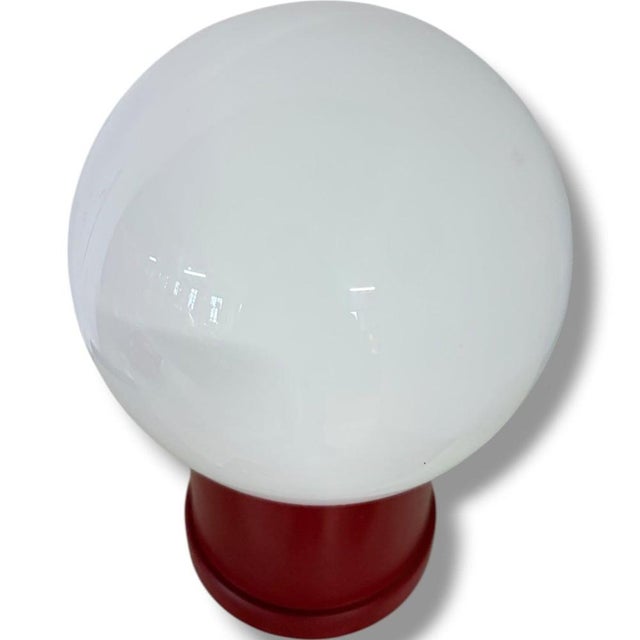 Vintage Space Age Red Mushroom Lamp Red with Opaline Glass For Sale - Image 4 of 9