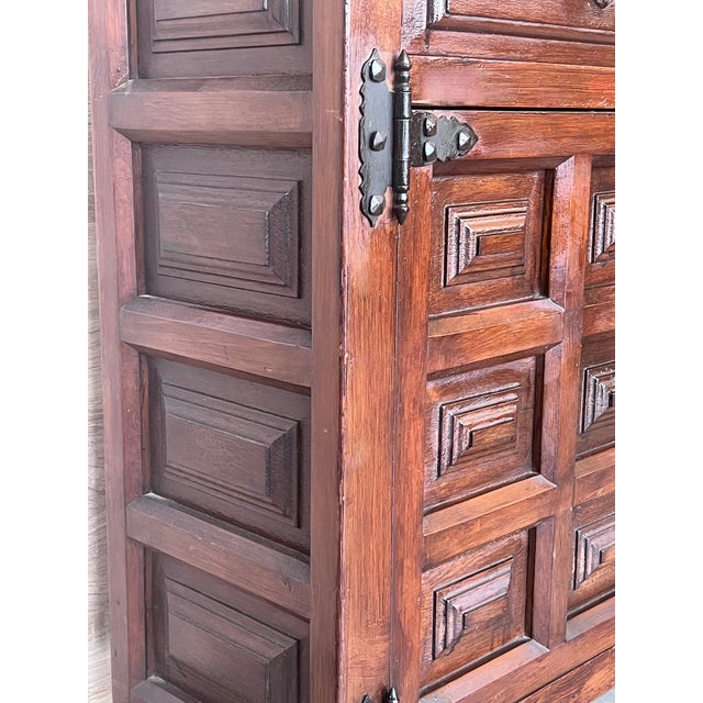 20th Century Narrow Catalan Spanish Baroque Dark Walnut Credenza or Buffet For Sale - Image 6 of 9