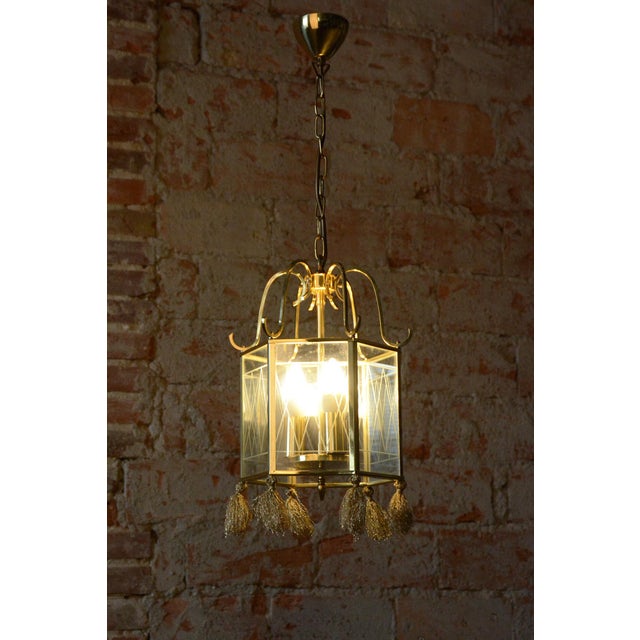 Art Deco Chandelier in Brass and Glass, Sweden, 1940s For Sale - Image 9 of 10