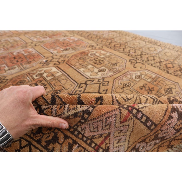 Textile Vintage Turkoman Hand-Knotted Wool Tribal Rug For Sale - Image 7 of 8