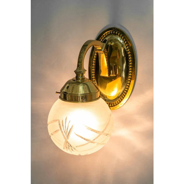 Art Deco Brass and Cut Glass Wall Lamps, Vienna, 1920s, Set of 2 For Sale - Image 11 of 13