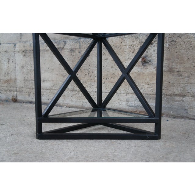 Late 20th Century Art Deco Style Geometric Metal & Glass Triangular Corner Shelf Etagere For Sale - Image 6 of 11