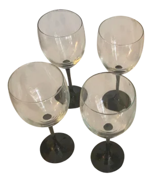 Vintage 1970s French Wine Glasses with Black Stems - Set of 4