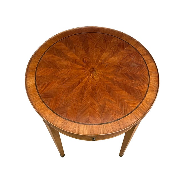 French Louis XVI Style Tulipwood Marquetry Veneered Circular Side Table For Sale In San Francisco - Image 6 of 7