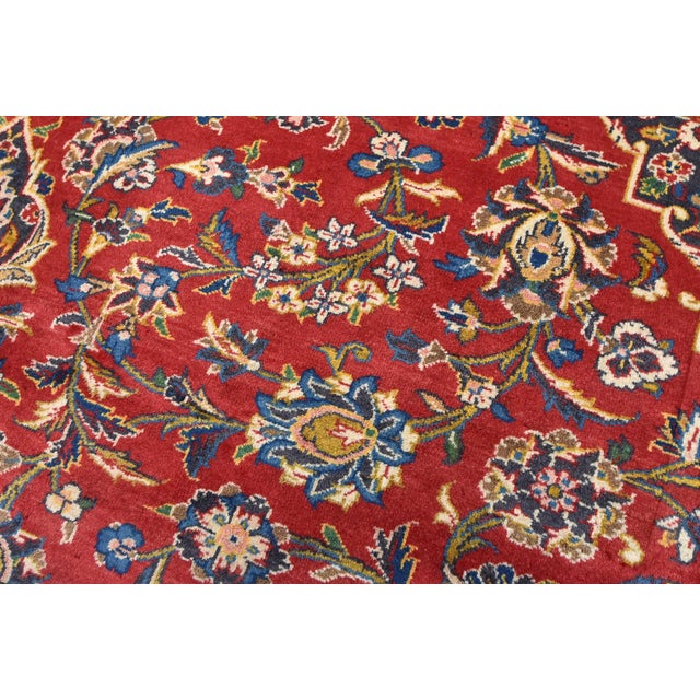 Red Kashan Rug 9'8'' X 12'9'' Red Wool Vintage Traditional Hand-Knotted Carpet For Sale - Image 8 of 12