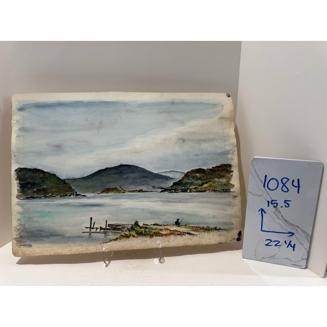 Paper Henry Emil Salloch Original Watercolor on Paper Coastal Bay, 1944. For Sale - Image 7 of 7
