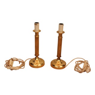 Minimalist Gilt Table Lamps, 1970s, Set of 2 For Sale