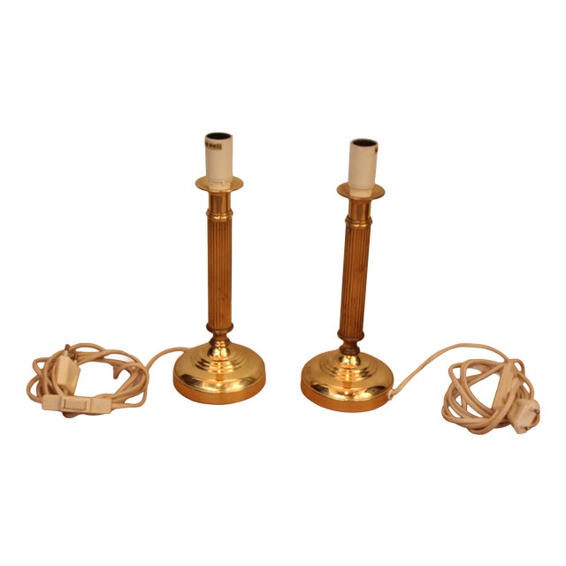 Minimalist Gilt Table Lamps, 1970s, Set of 2 For Sale