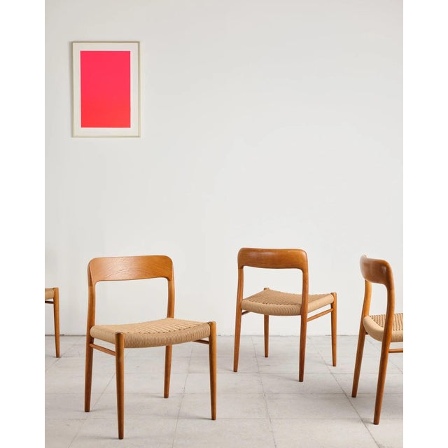 Model 75 Dining Chairs in Oak with Paper Cord Weave by Niels O. Møller for j.l. Møllers, Denmark, 1950s, Set of 4 For Sale - Image 4 of 18