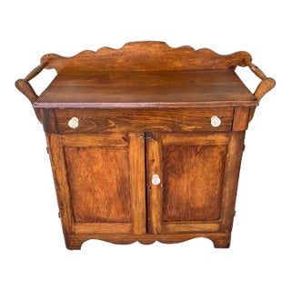 Antique Mid 19th Century Pine Wood Rustic Washstand/Nightstand/Coffee Bar For Sale