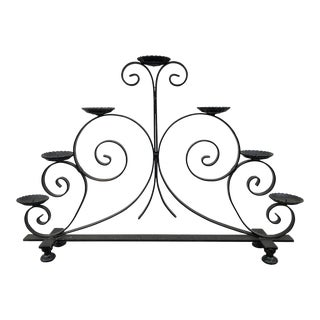 Mid 20th Century Black Wrought Iron Graduated Fireplace Floor Candelabra For Sale