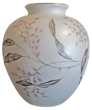 Vintage Curved Porcelain Vase with Japonising Colored Painting by Fritz von Stockmayer for Rosenthal, 1940s