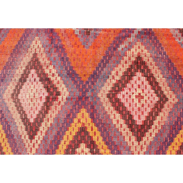 Mid 20th Century Hand Woven Vintage Turkish Embroidered Kilim Rug in Vivid Colors of Purple and Orange For Sale In Atlanta - Image 6 of 13