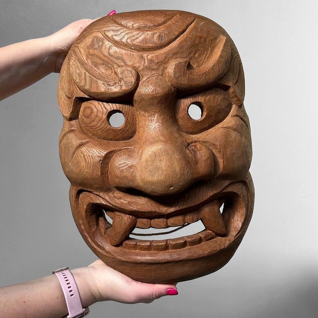 Brown Wooden Kijin-Kei Oni Mask, 1920s For Sale - Image 8 of 11