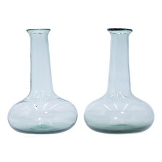 Antique Pair of Hand Blown Glass Bottle Vases For Sale