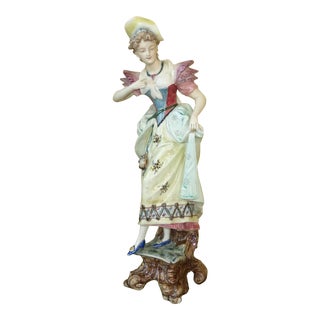 Antique Hand Painted German Porcelain Woman Statue Made in 1902 For Sale