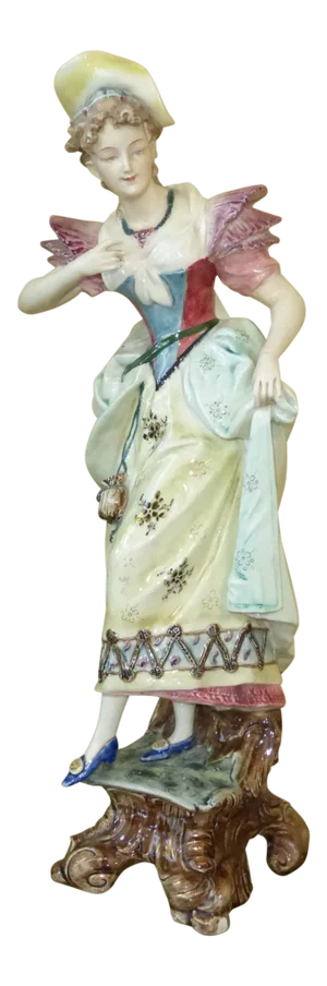 Antique Hand Painted German Porcelain Woman Statue Made in 1902