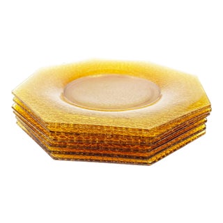 Vintage, Depression Era L E Smith Cracky Pattern Octagonal Amber Glass Plates - 6 Pieces For Sale