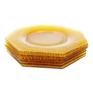 Vintage, Depression Era L E Smith Cracky Pattern Octagonal Amber Glass Plates - 6 Pieces