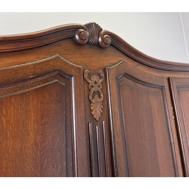Vintage French Louis XVI Style Carved Oak 4-Door Wardrobe For Sale - Image 6 of 13