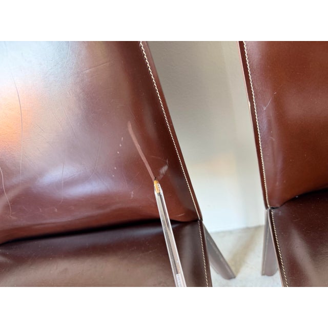 Vintage Italian Mario Bellini Style Brown Leather Dining Chairs – Set of 4/Sold For Sale - Image 11 of 12