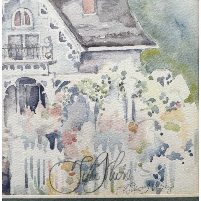 Jade Pair 1980s Tisha Whitney Victorian Coastal Cottage Watercolors, Framed For Sale - Image 8 of 10