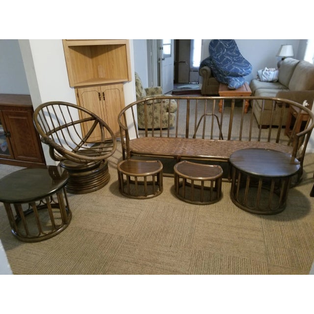 Brown Ficks & Reed Style Crescent Sofa Rattan Pecan Patio Bamboo Chair Stool Papasan Set - 6 Pcs For Sale - Image 8 of 12