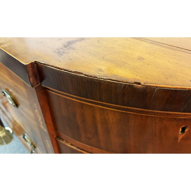 19th Century Sheraton Style Mahogany Bowfront Butler's Sideboard With Secretary Desk, Locks and Keys For Sale - Image 17 of 18