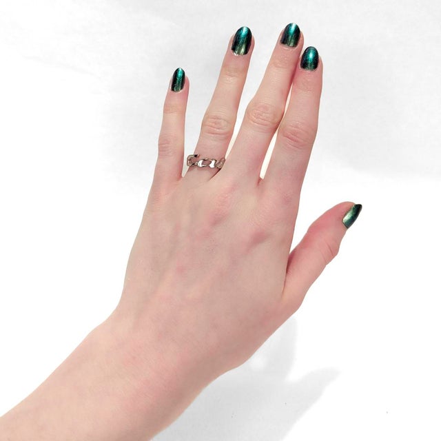 Modern Signed Cartier 18k White Gold Script Logo Band Ring For Sale - Image 3 of 12