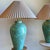 Ceramic 1970s Post Modern Art Deco Memphis Style Jade Green and Gold Ceramic Sculpture Table Console Lamps With Original Pleated Shades-a Pair For Sale - Image 7 of 10