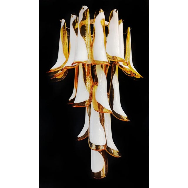 Vintage Italian Murano Wall Lights with 16 Caramel and Lattimo Glass Petals, 1979, Set of 2 For Sale - Image 3 of 16