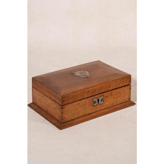 Antique English Oak Box With Shield