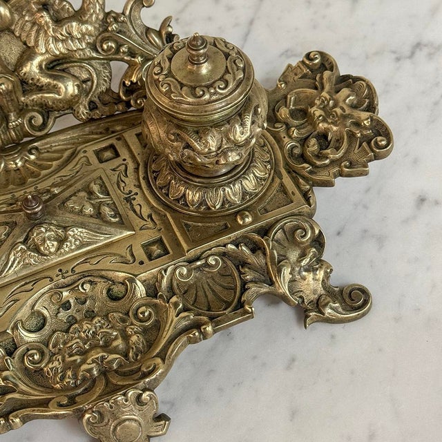 19th Century French Bronze Double Inkwell in Renaissance Revival Style For Sale - Image 11 of 18