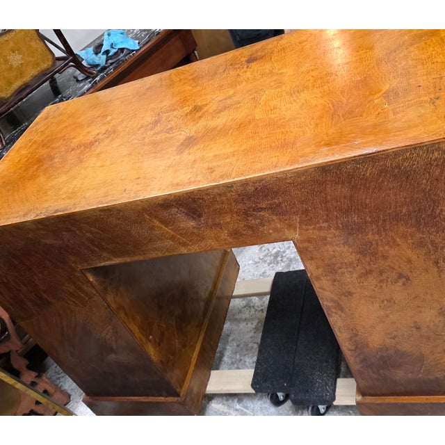 Vintage Burlwood Campaign Kneehole Desk For Sale - Image 4 of 11