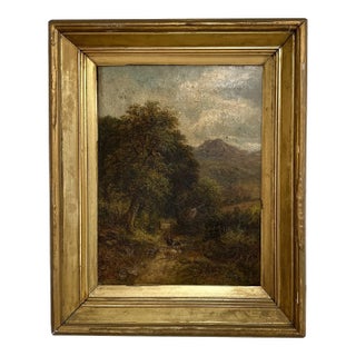 Original Antique English Oil Painting, W. ELLIS Sheep on Country Road For Sale
