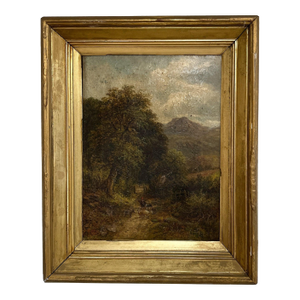 Original Antique English Oil Painting, W. ELLIS Sheep on Country Road