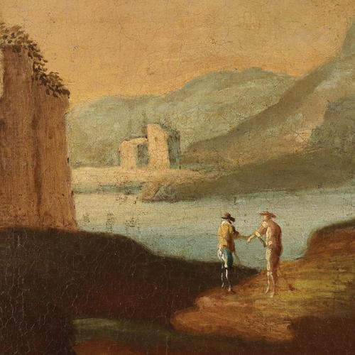 Venetian School, Landscape with Figures, Oil on Canvas, Framed For Sale - Image 6 of 12