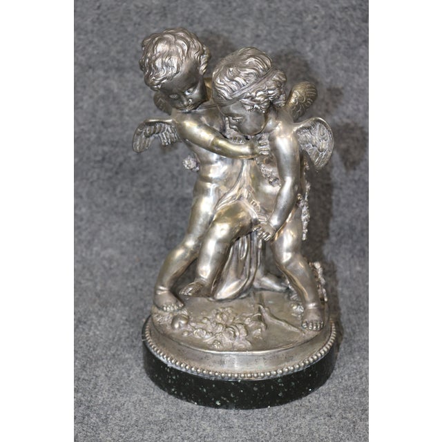 Metal French Bronze Silver Gilt Statue With Pair Putties Signed Falconet For Sale - Image 7 of 16