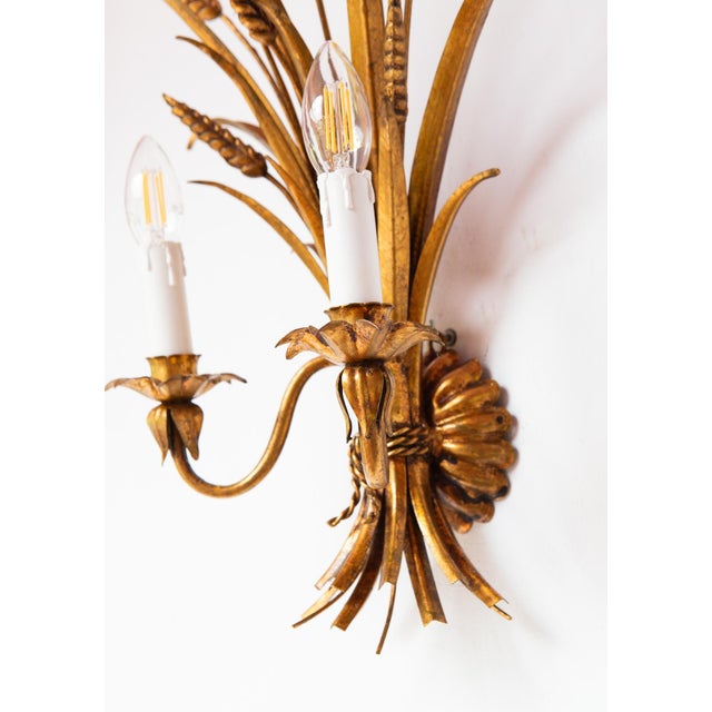 Italian Gilt Metal Wall Sconces with Leaves and Ears of Wheat, 1970s, Set of 2 For Sale - Image 6 of 8