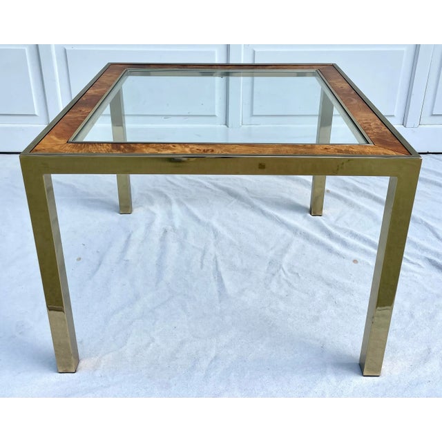 1960's Brass, Burl-Wood and Glass Parsons Side Table For Sale In Los Angeles - Image 6 of 13