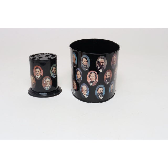 Vintage American Presidents Litho Tin Desk Organizer / Caddy With Pen Holder For Sale - Image 4 of 17