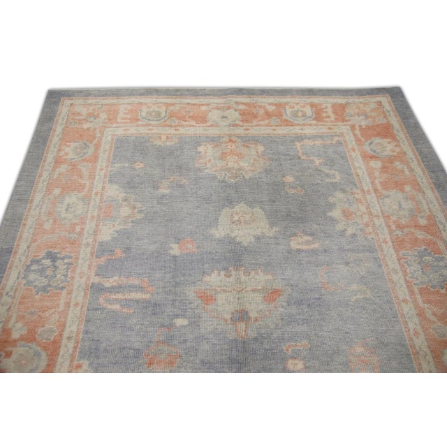 Early 21st Century Handwoven Wool Turkish Oushak Rug in Red & Blue Floral Design 6'3" X 9'2" For Sale - Image 4 of 7